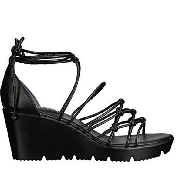 Charles David Black Tie Up Wedge Sandal - Picture 2 of 5